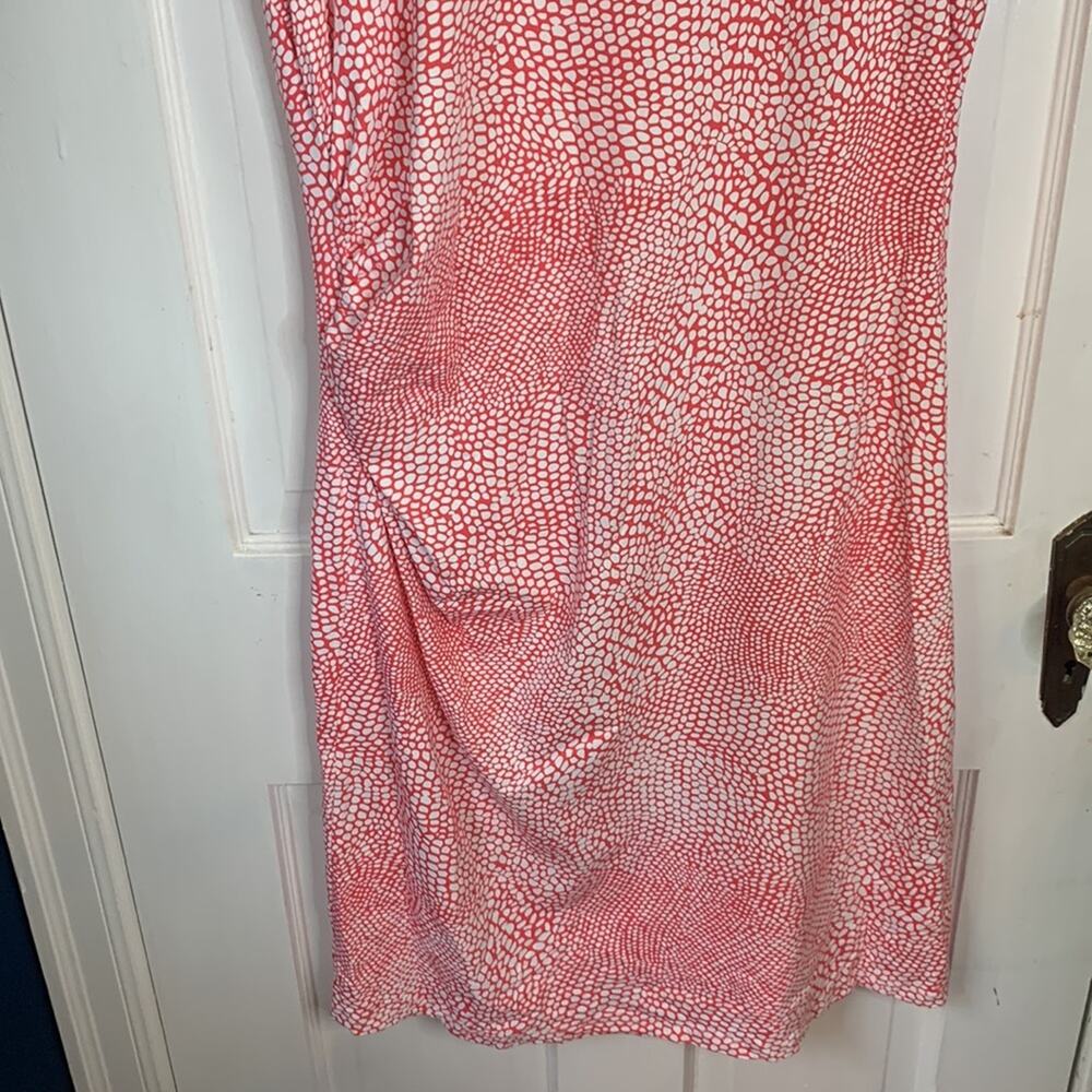 J. McLaughlin Red White Print MIDI Sleeveless Ruched Dress W-721 Sz L - Picture 4 of 8